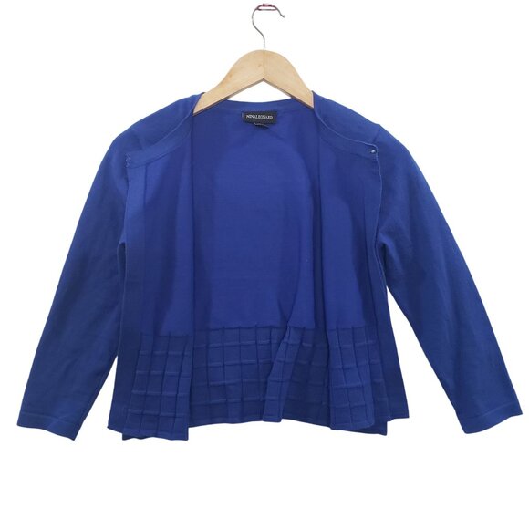 Nina Leonard Womens Open Front Blue Cardigan Textured Size S Classic Preppy - Picture 2 of 6